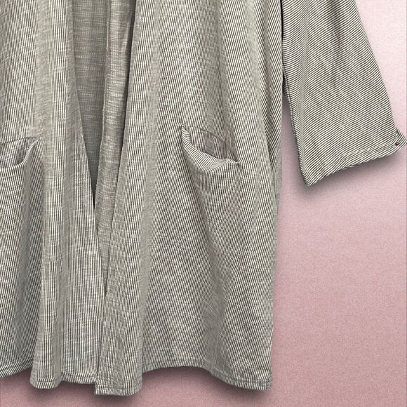 Donni Open Front Cardigan Sweater Women One Size OSFA Gray Pinstriped Pockets - Picture 4 of 11